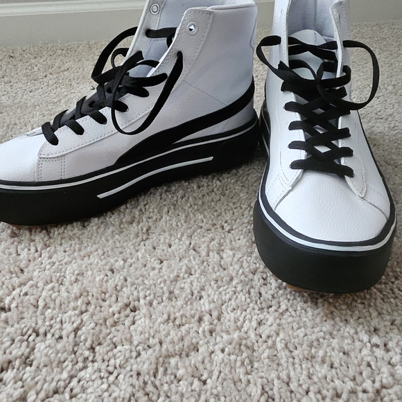 Puma White and Black Classic High-Top Sneakers - Picture 5 of 11